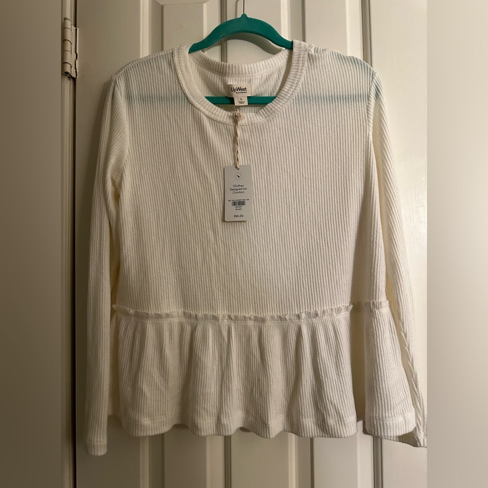 Up West - Ivory Long Sleeve Peplum Top